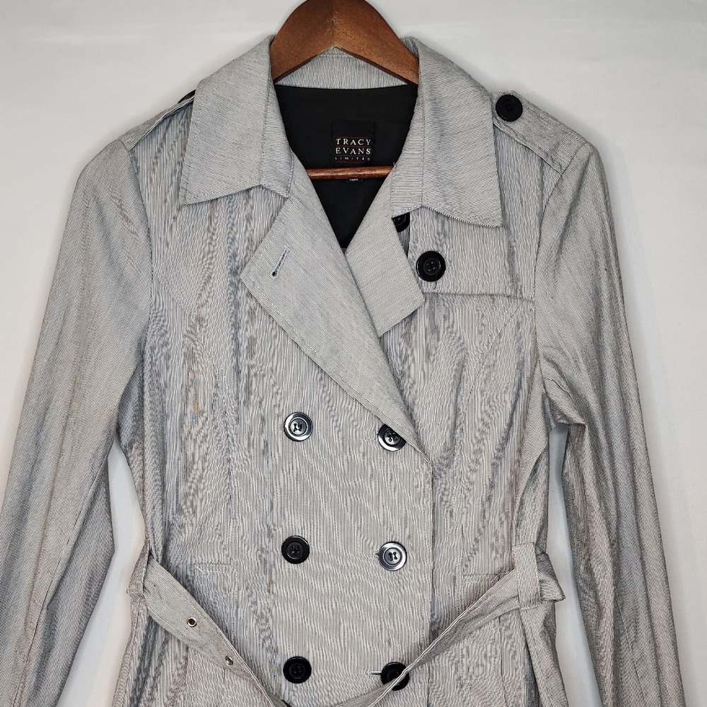 Tracy Evans‎ Limited Pea Coat Jacket Double breasted Black/White Stripe Large - Picture 3 of 7